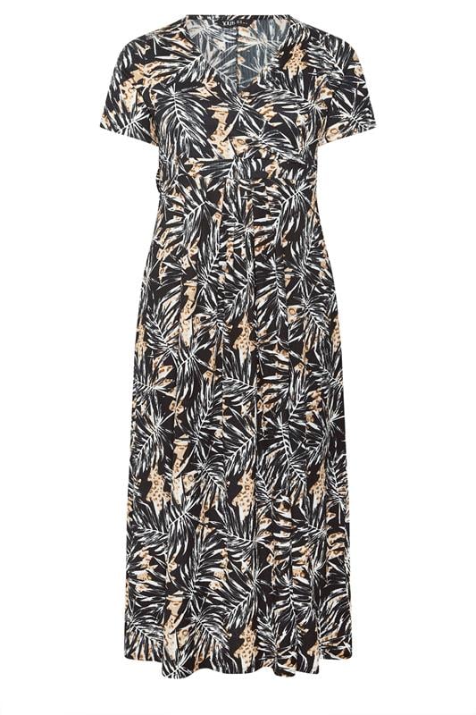 YOURS Plus Size Black Leaf Print Wrap Front Maxi Dress | Yours Clothing 5