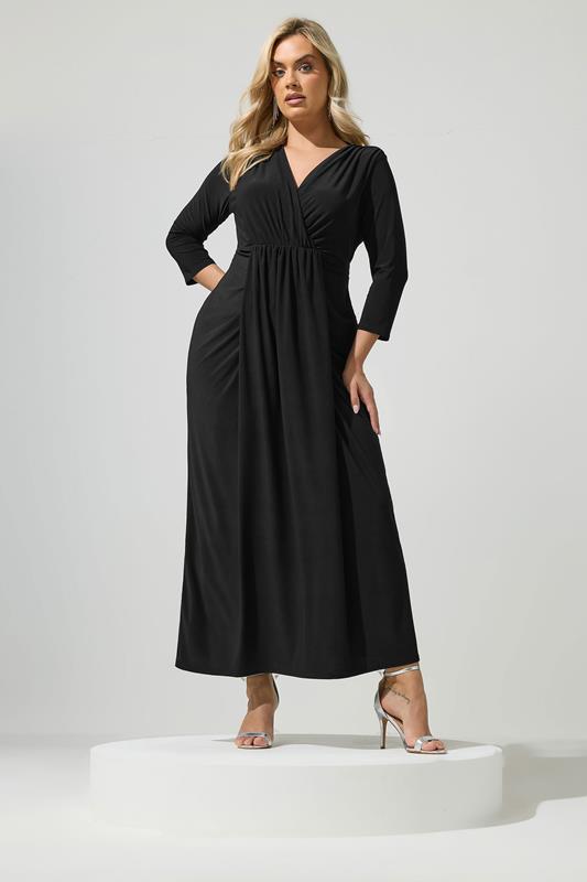 YOURS LONDON Plus Size Black Maxi Wrap Dress | Yours Clothing 1