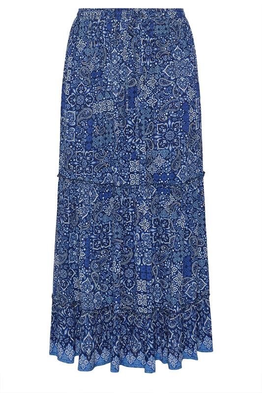 YOURS Plus Size Navy Blue Paisley Tiered Skirt | Yours Clothing 5