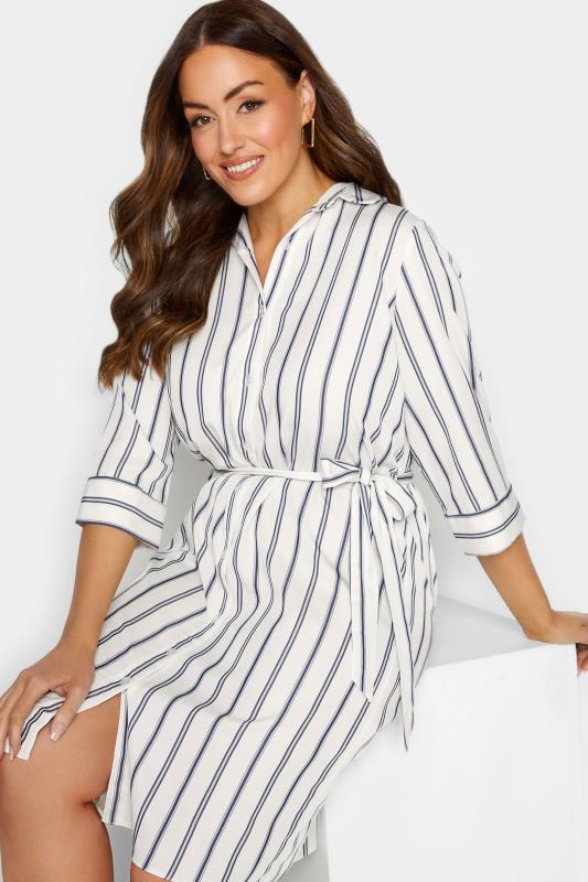 M&Co White & Navy Blue Stripe Print Tie Waist Tunic Shirt Dress | M&Co 4