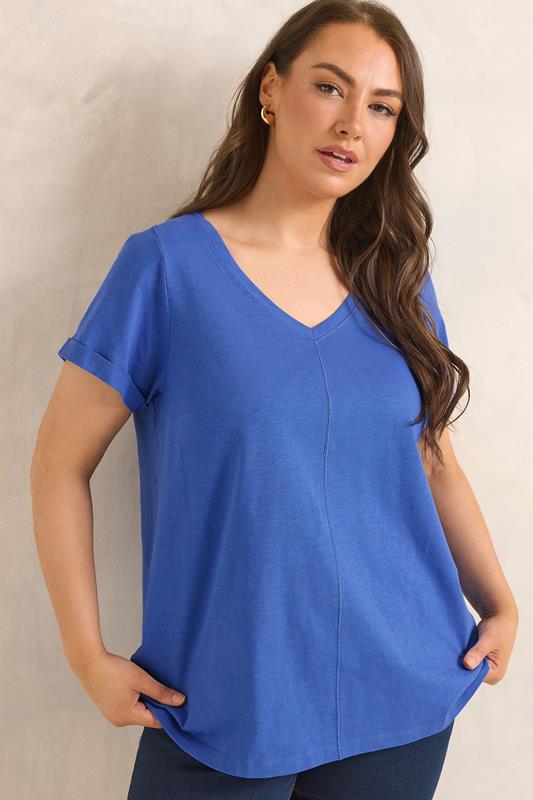 EVANS Curve Cobalt Blue Cotton T-Shirt