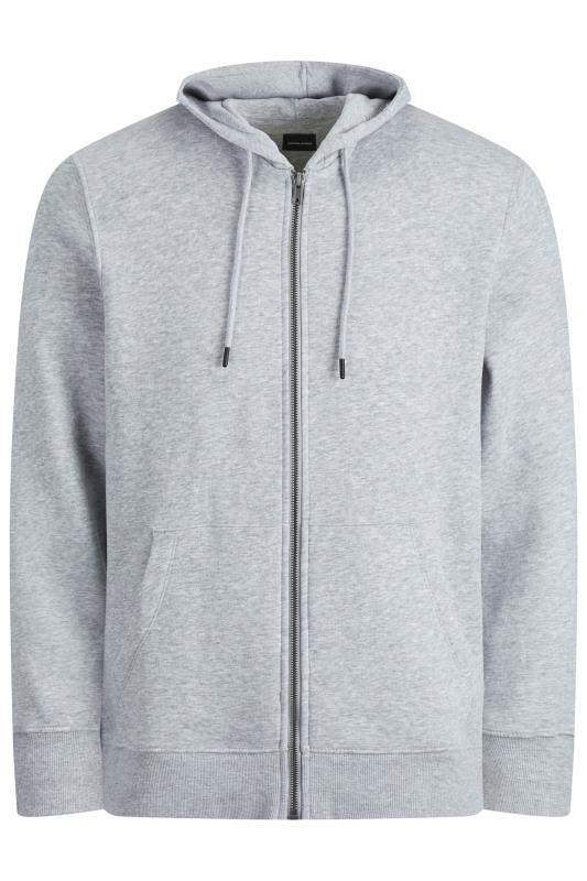 JACK & JONES Big & Tall Grey Zip Through Hoodie | BadRhino 1