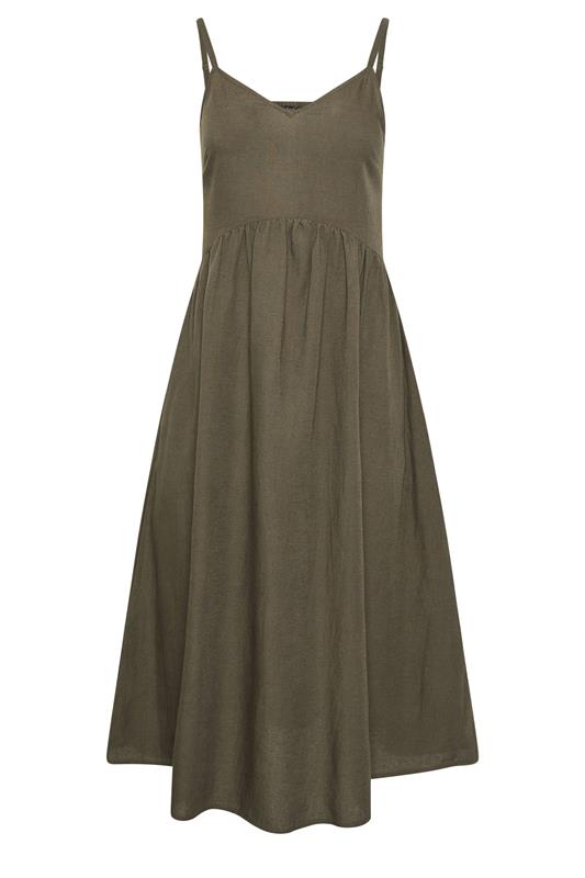 PixieGirl Petite Women's Chocolate Brown Strappy Linen Midi Dress | PixieGirl 5