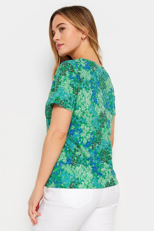 M&Co Petite Green Ditsy Floral Print Notch Neck Cotton T-Shirt | M&Co 5