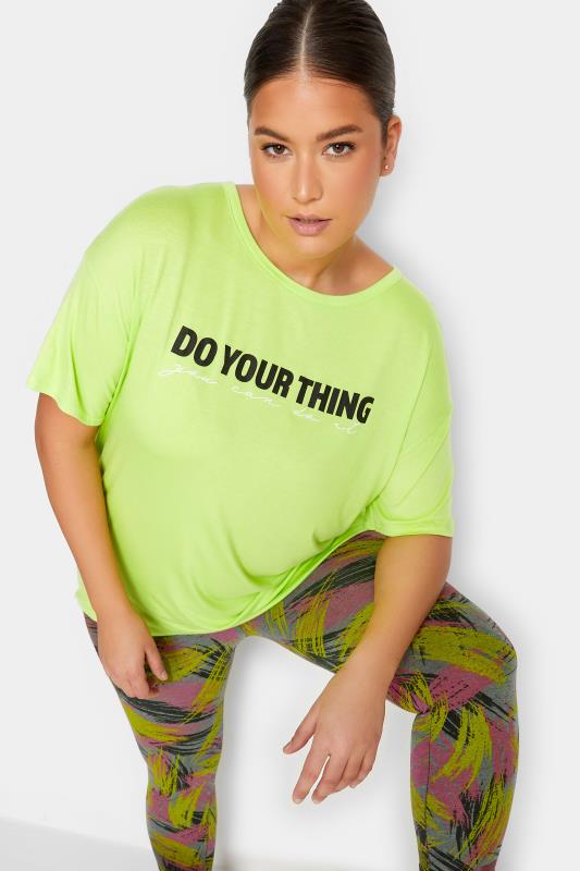 YOURS ACTIVE Plus Size Lime Green 'Do Your Thing' Slogan Top | Yours Clothing 5