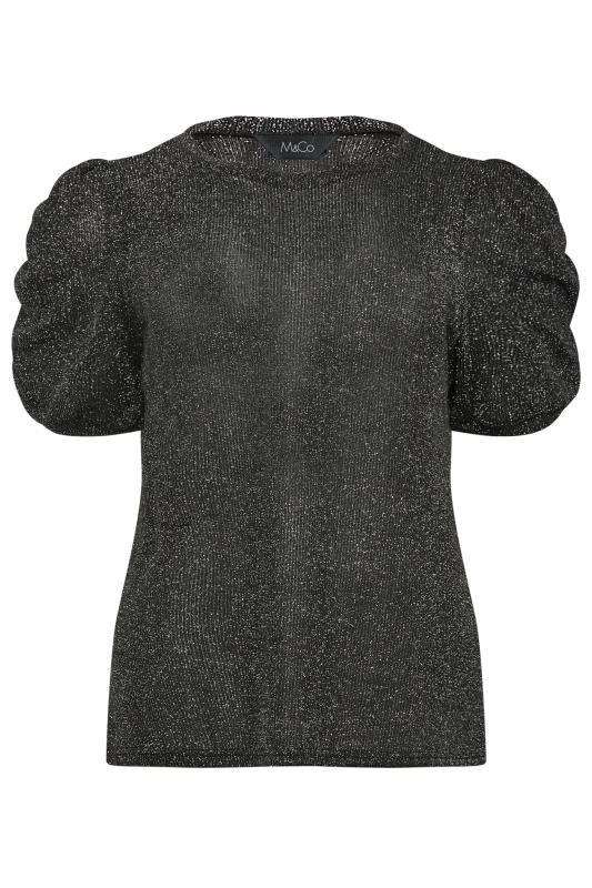 M&Co Black & Silver Glitter Print Ruched Sleeve Blouse | M&Co 6