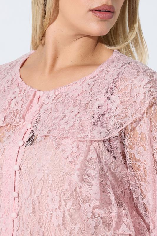 LIMITED COLLECTION Plus Size Pink Lace Frill Blouse | Yours Clothing 4