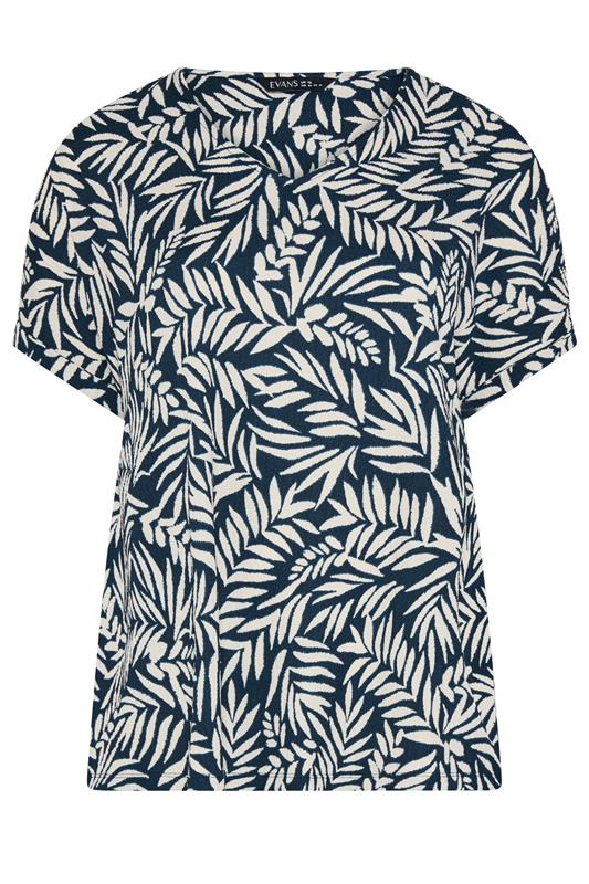EVANS Plus Size Navy Blue Leaf Print Crinkle Blouse | Evans 5
