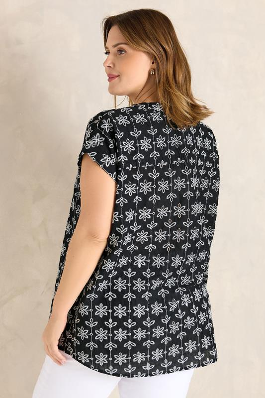 EVANS Plus Size Black Broderie Short Sleeve Shirt | Evans 2