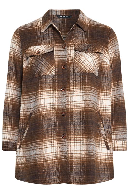 YOURS Plus Size Chocolate Brown Check Shacket | Yours Clothing 6