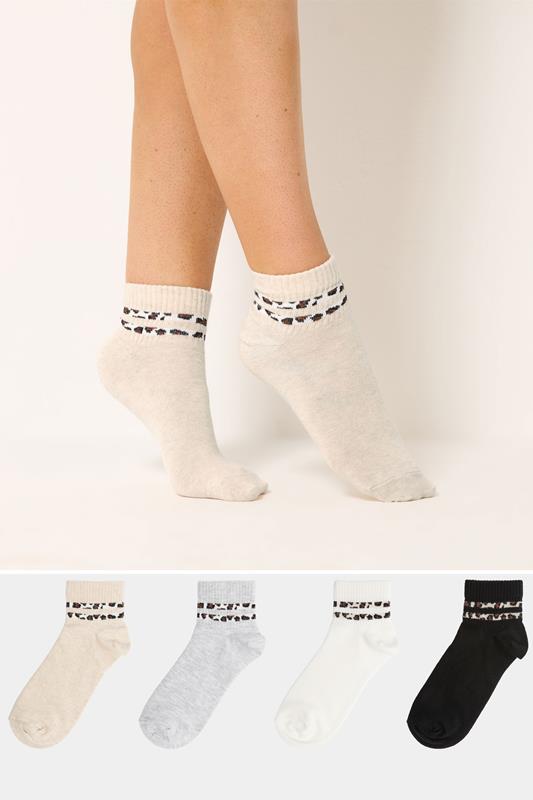 YOURSET 4 PACK Plus Size White Animal Stripe Ankle Socks | Yours Clothing 1
