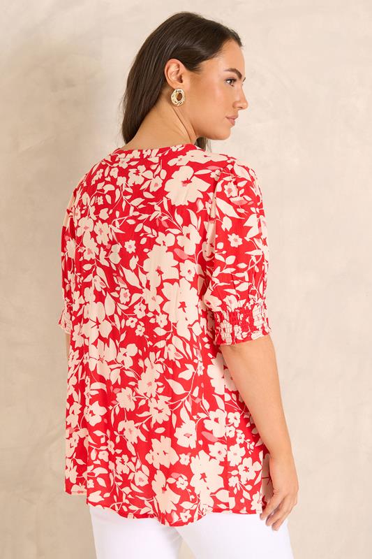 EVANS Plus Size Red Floral Pintuck Tie Neck Blouse | Evans 4