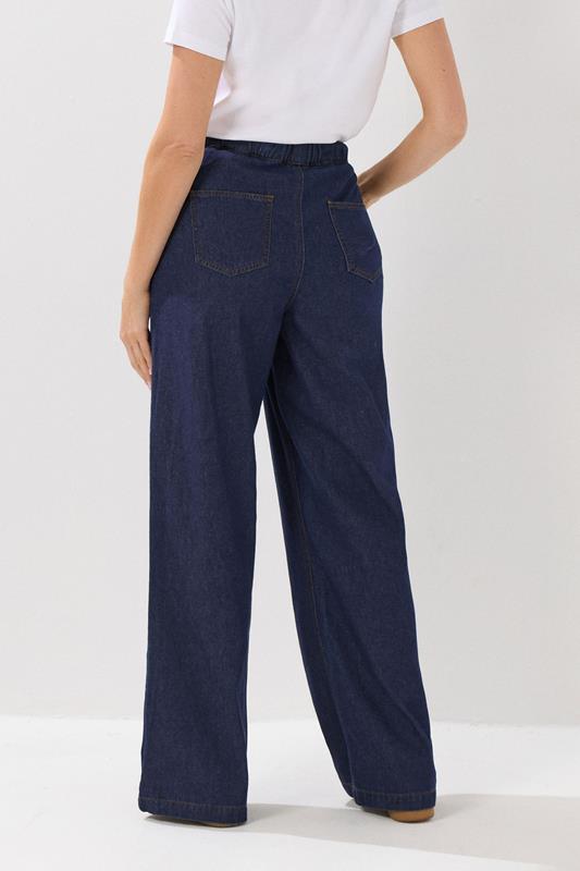 LTS Tall Indigo Blue Cotton Tie Waist Wide Leg Jeans | Long Tall Sally 4
