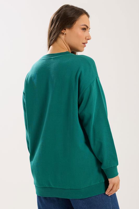 YOURS Plus Size Teal Green 'Sicily' Slogan Sweatshirt | Yours Clothing 2