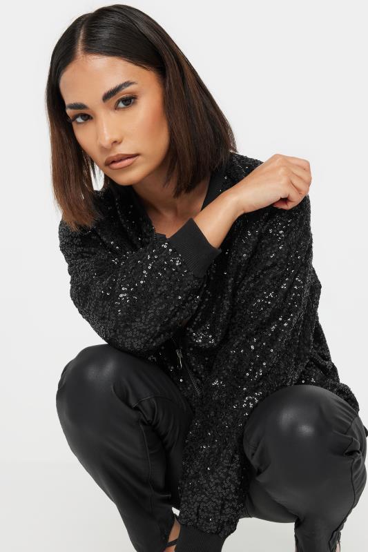 PixieGirl Petite Women's Black Sequin Bomber Jacket | PixieGirl 5