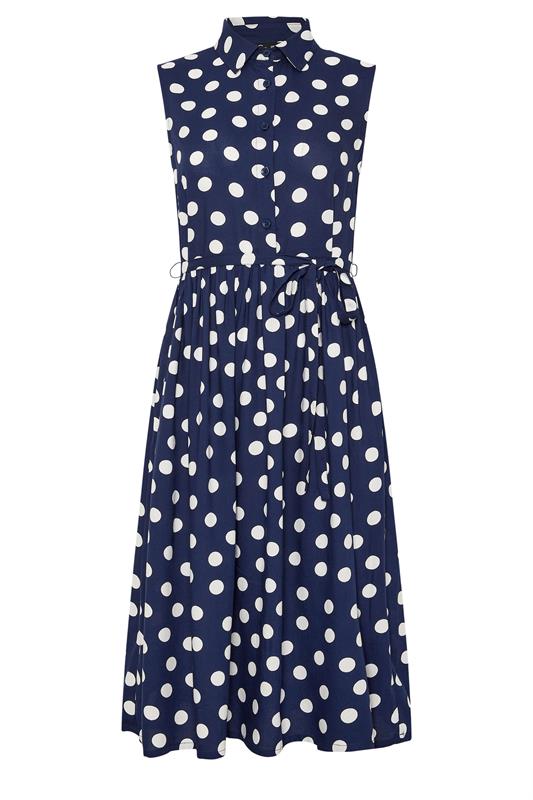 M&Co Petite Navy Blue Polka Dot Shirt Dress | M&Co 5