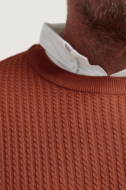 BadRhino Big & Tall Burnt Red Cable Knit Mock Shirt Jumper  4