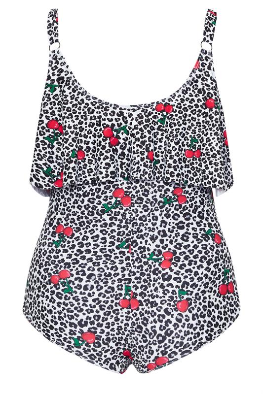 YOURS Plus Size White Leopard Print Frill Swimsuit | Yours Clothing 6