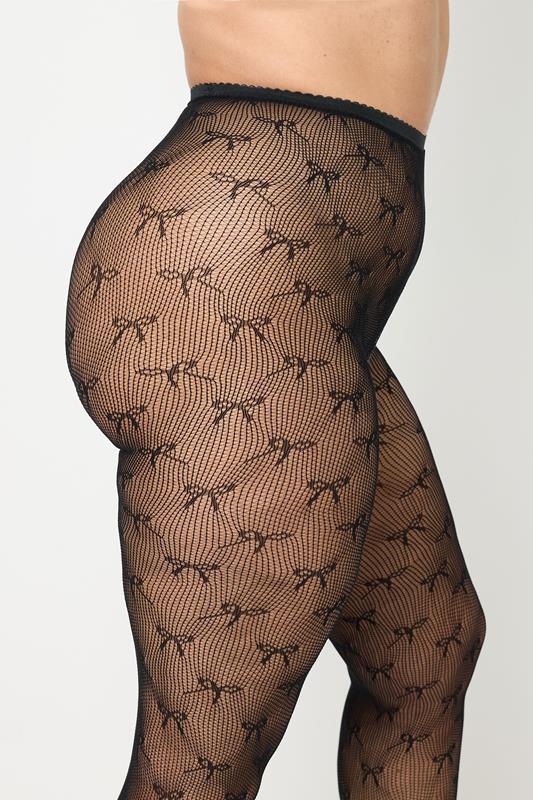 YOURS Plus Size Black Bow Fishnet Tights | Yours Clothing 2