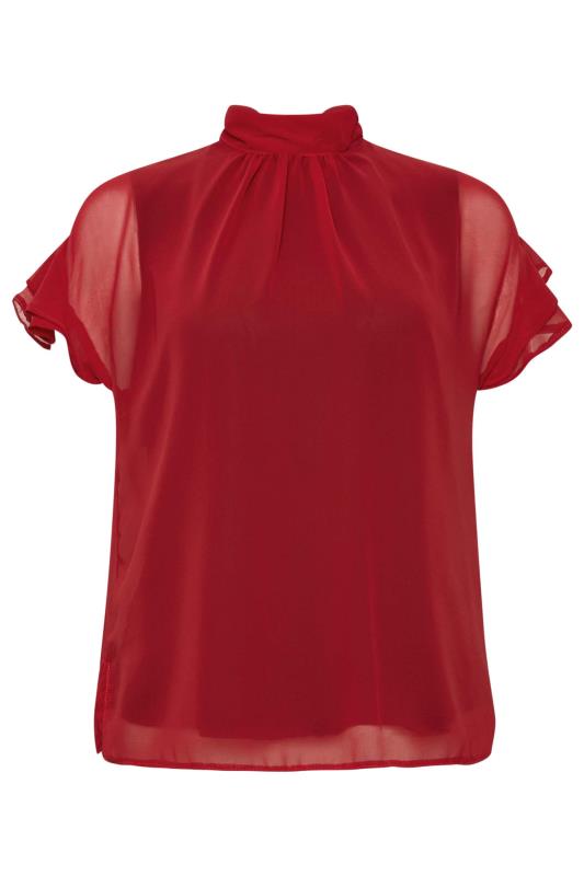 M&Co Red High Neck Frill Sleeve Blouse | M&Co 6
