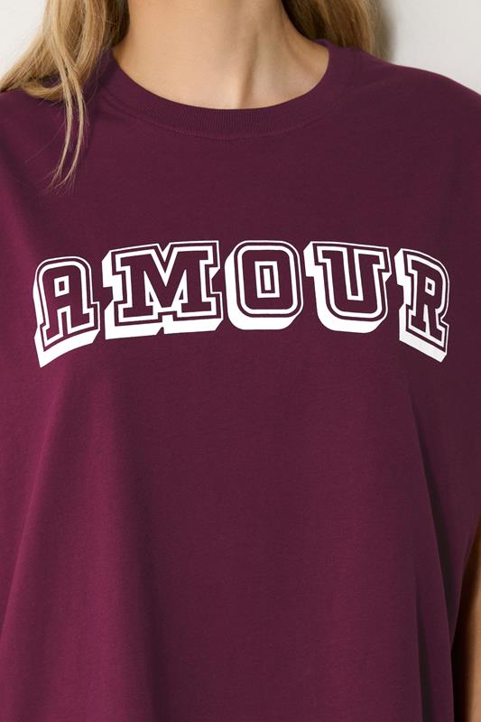 LTS Tall Burgundy Red 'Amour' Slogan Cotton T-Shirt | Long Tall Sally 4
