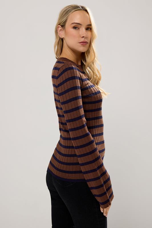 LTS Tall Chocolate Brown Striped Ribbed Jumper | Long Tall Sally 2