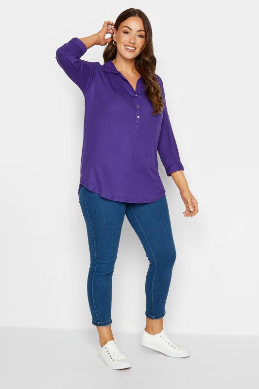 M&Co Purple V-Neck Half Placket Shirt | M&Co 2