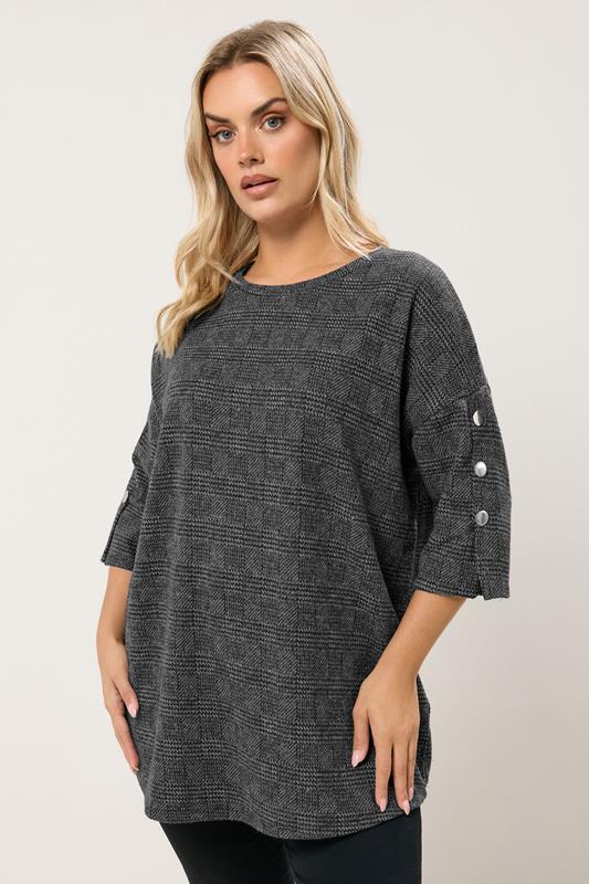  YOURS Curve Grey Check Soft Touch Button Top