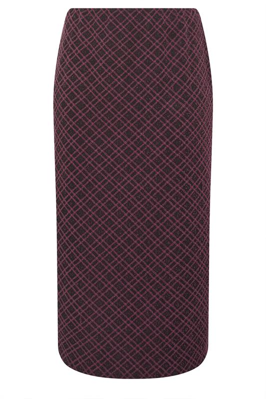 YOURS Plus Size Burgundy Red Check Print Textured Tube Skirt | Yours Clothing 5