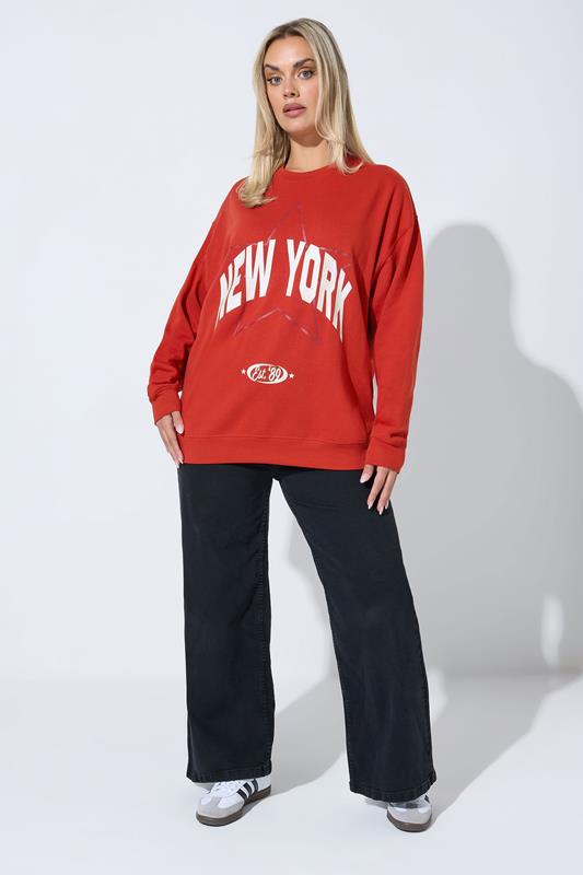 LIMITED COLLECTION Plus Size Red 'New York' Slogan Sweatshirt | Yours Clothing 1
