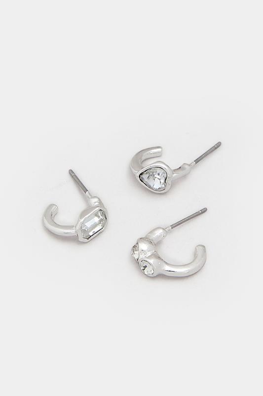 YOURSET 3 PACK Silver Tone Stone Hoop Earrings | Yours Clothing 4