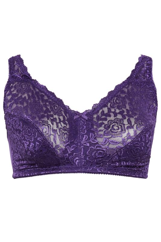 YOURS Dark Purple Hi Shine Lace Non-Padded Non-Wired Full Cup Bra | Yours Clothing 5