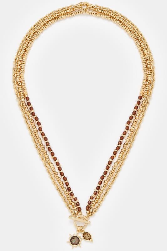 Gold Tone Beaded Chain Necklace | Yours Clothing 1