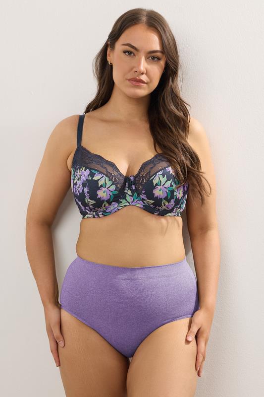 YOURSET 2 PACK Plus Size Black & Purple Floral Underwired Bras | Yours Clothing 5