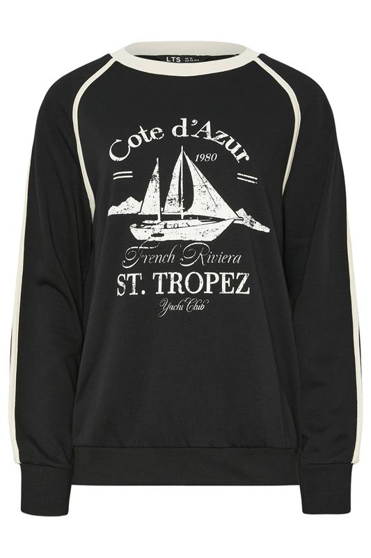 LTS Tall Black 'Cote d'Azur' Slogan Pipe Detail Sweatshirt | Long Tall Sally  6