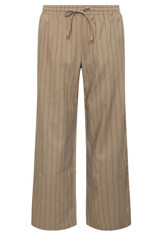 PixieGirl Petite Women's Natural Brown Stripe Pull On Wide Leg Trousers | PixieGirl 6