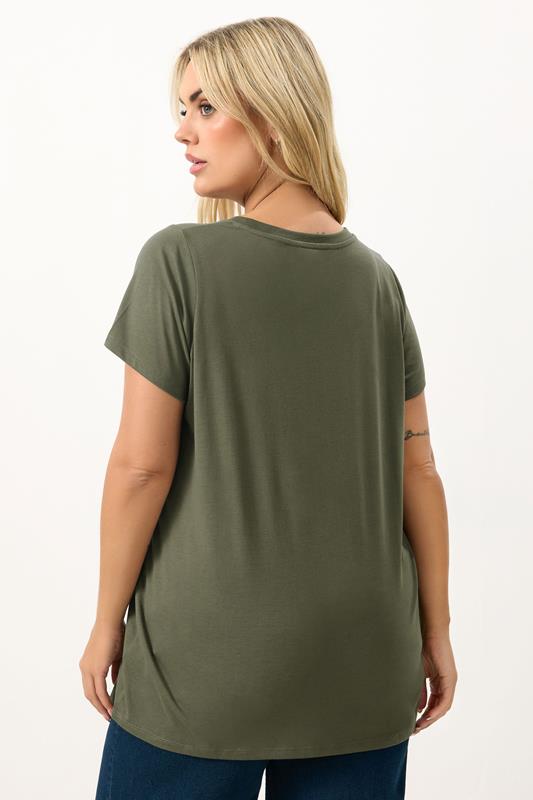 YOURS Plus Size Khaki Green Core T-Shirt | Yours Clothing 2