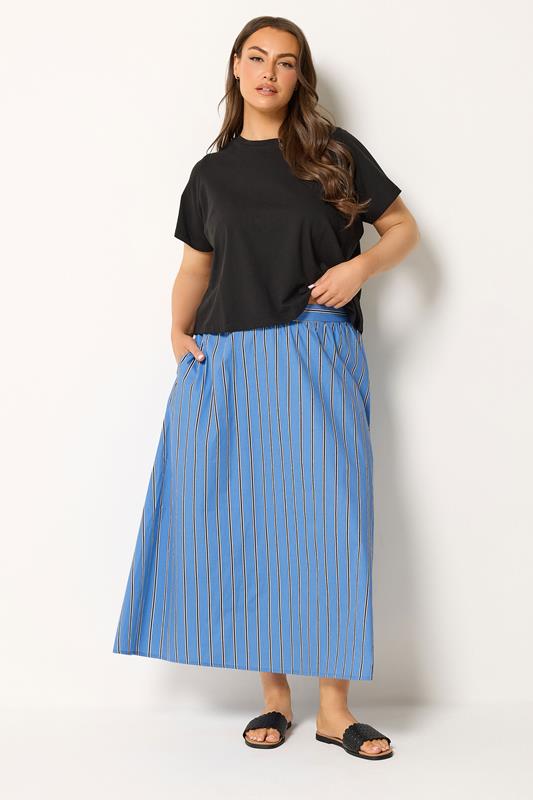 YOURS Plus Size Blue Stripe Midi Skirt | Yours Clothing 1