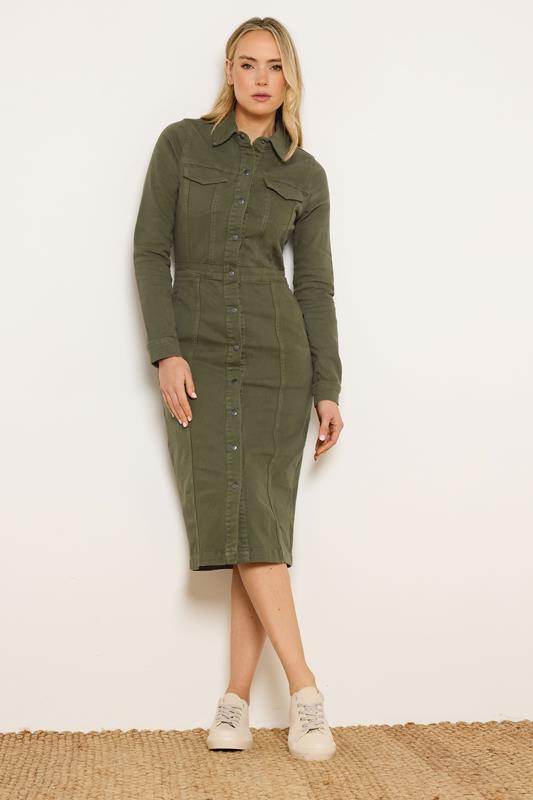 LTS Tall Women's Olive Green Button Denim Midi Dress | Long Tall Sally 1