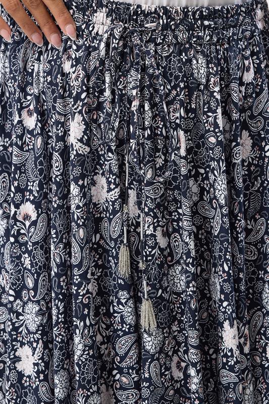 YOURS Plus Size Navy Blue Paisley Hanky Hem Skirt | Yours Clothing 4