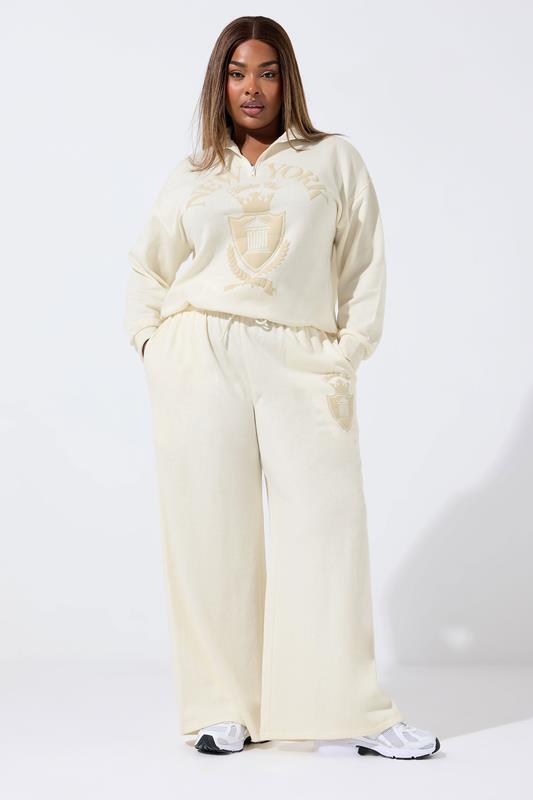 LIMITED COLLECTION Plus Size Cream 'New York' Quarter Zip Sweatshirt | Yours Clothing 1