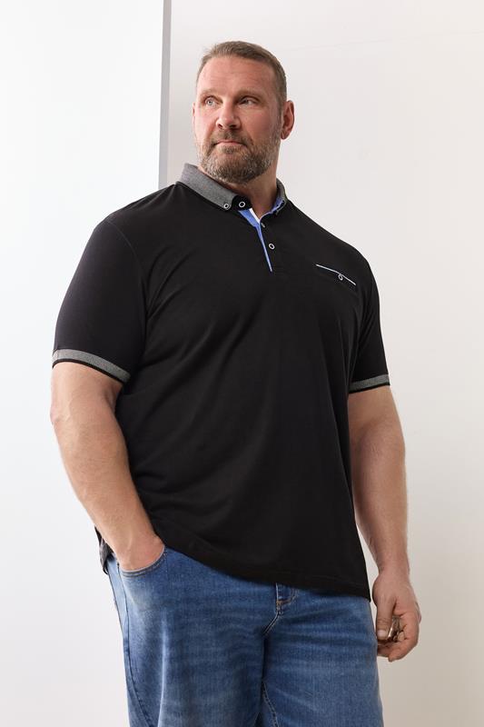 BadRhino Big & Tall Black Chambray Pocket Polo Shirt