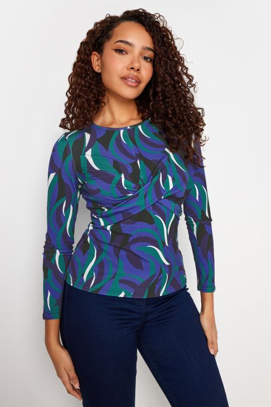 Women's  M&Co Blue & Green Abstract Print Twist Top