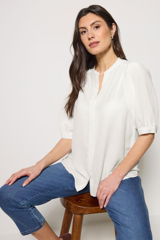  M&Co White Short Puff Sleeve Blouse