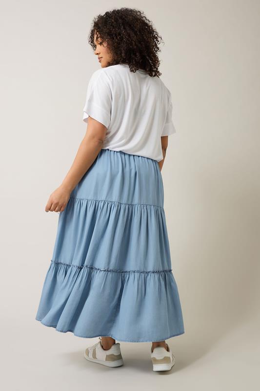EVANS Plus Size Light Blue Lyocell Denim Tiered Skirt | Evans 5