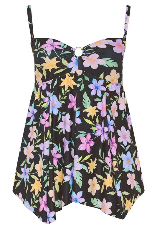 YOURS Plus Size Black Floral Pastel Bandeau Swim Dress | Yours Clothing 8