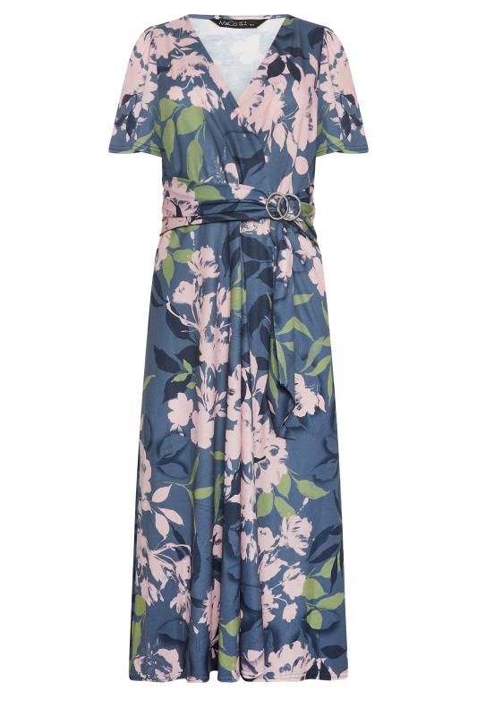 Women's  M&Co Petite Blue Floral Belted Wrap Dress