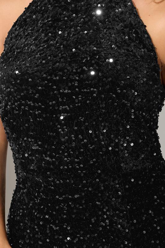 YOURS LONDON Plus Size Black Velvet Sequin Halterneck Maxi Dress | Yours Clothing 4