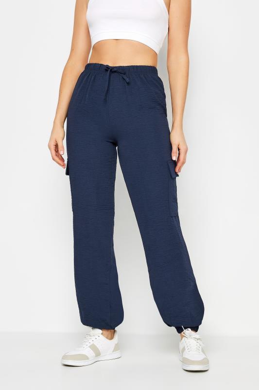 LTS Tall Women's Navy Blue Textured Cuffed Cargo Trousers | Long Tall Sally 1