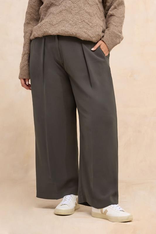 EVANS Curve Chocolate Brown Wide Leg Tailored Trousers